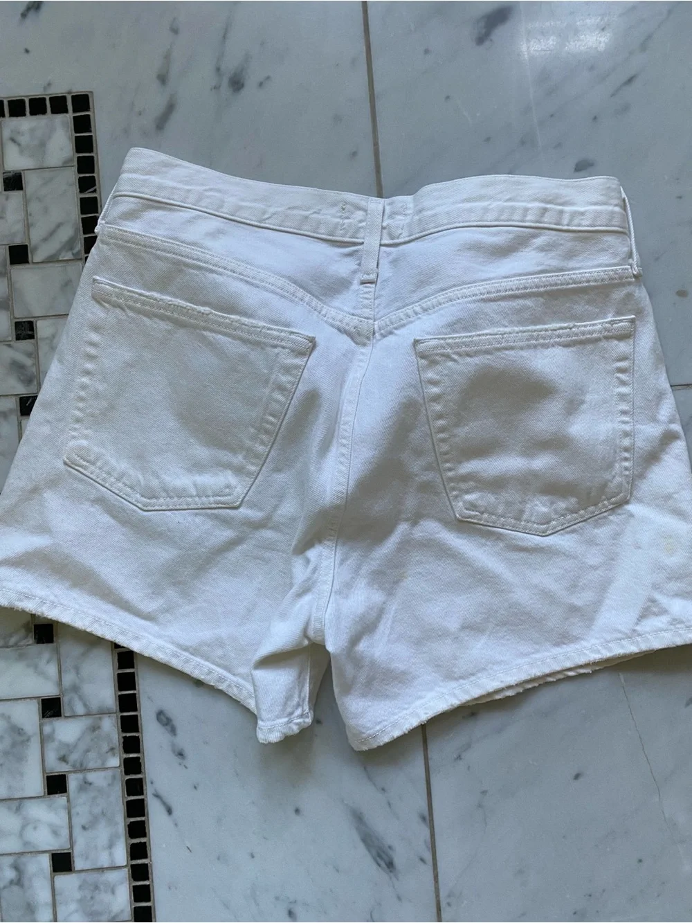 Agolde Parker Shorts Long - White High-Rise Denim Shorts, Size 28